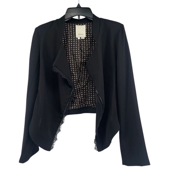 Elevenses Anthropologie Black Dimmet Drape Topper Jacket Blazer M Faux Leather - Picture 1 of 13